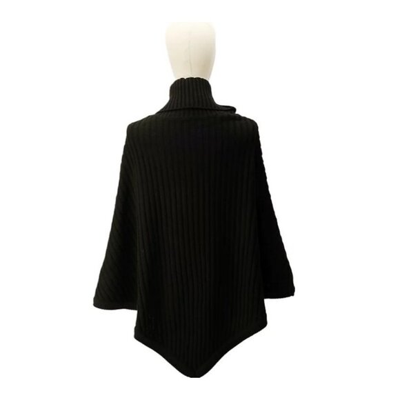 MICHAEL KORS turtleneck ribbed knit buttons women's poncho topper -BLACK - Picture 2 of 9